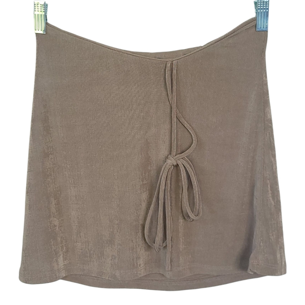 Princess Polly Tie Front Mini Skirt Tan Shimmer Bodycon Size 6 Y2K‎ Going Out